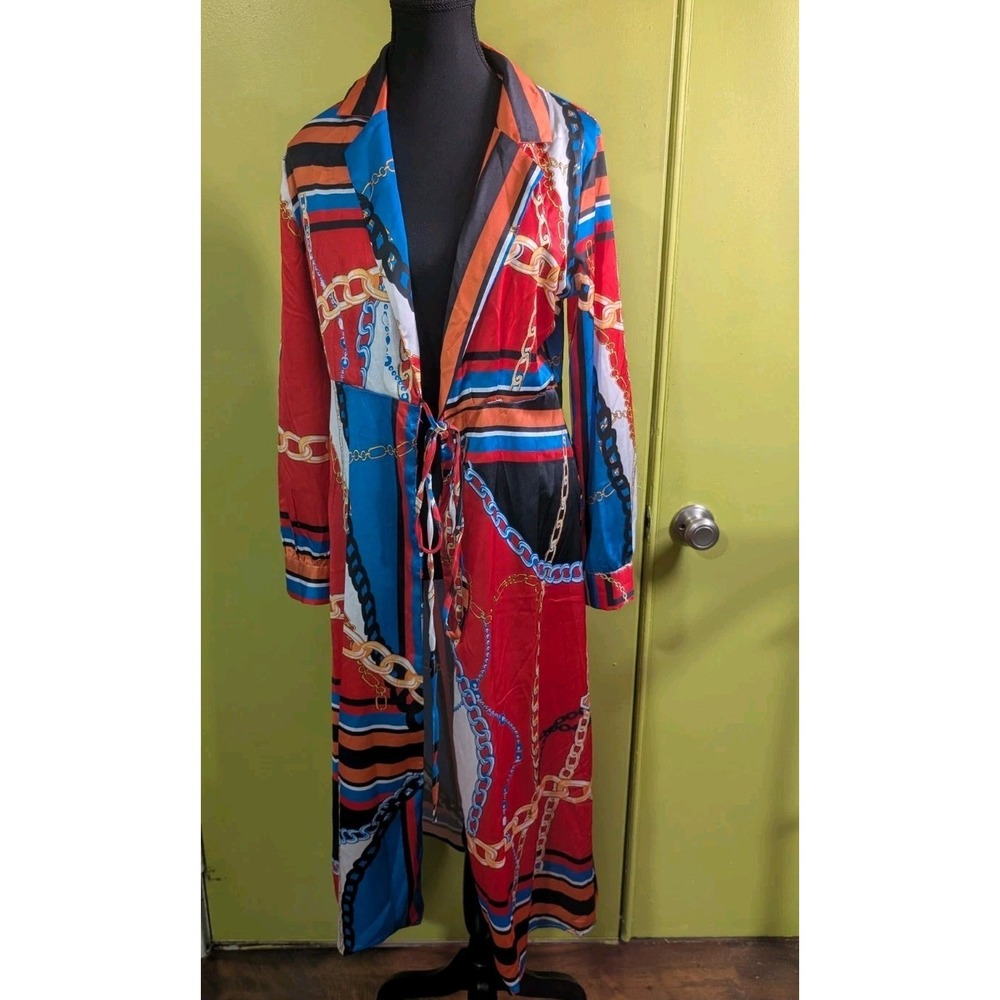 YMHY Womens Chain Print Duster Cardigan Robe Cover Up‎ Small NWT
